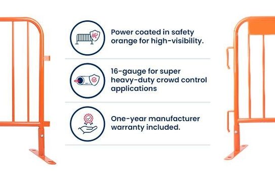 7.5 ft Metal Barricade Orange | Flat Feet | Heavy-Duty