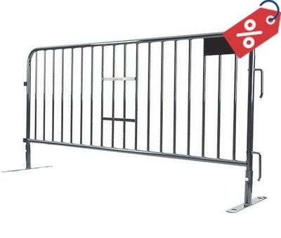 7.5 ft Metal Barricade Black | Flat Feet | Heavy-Duty 